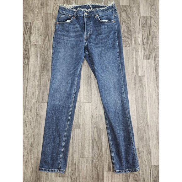 (3/$35) H&M &Denim Jeans Womens 32 High Waist Skinny Ankle Raw Hem Distressed - Picture 1 of 13